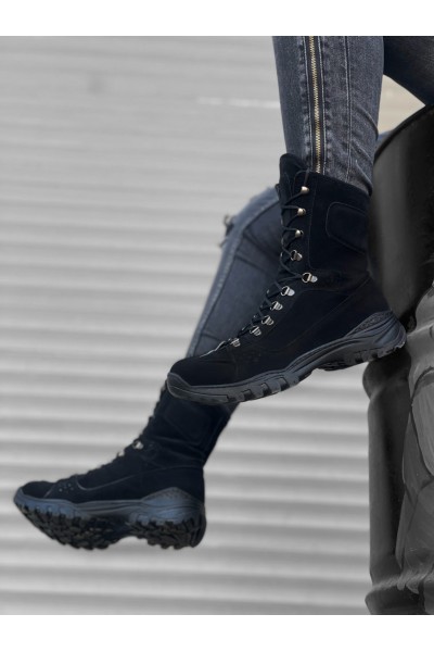 BA0605 Bağcıklı Siyah Süet Askeri Postal Bot BA0605 Bağcıklı Siyah Süet Askeri Postal Bot