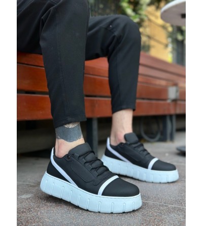 BA0666 BOA Siyah Beyaz Yüksek Taban Erkek Günlük Ayakkabı