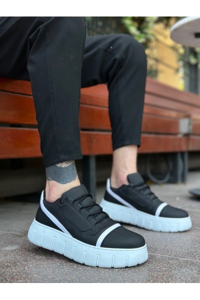 BA0666 BOA Siyah Beyaz Yüksek Taban Erkek Günlük Ayakkabı
