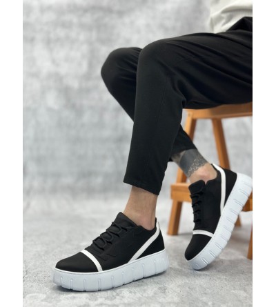 BA0666 BOA Siyah Beyaz Yüksek Taban Erkek Günlük Ayakkabı