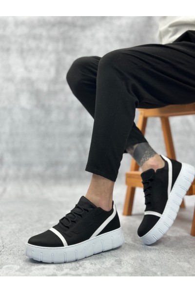 BA0666 BOA Siyah Beyaz Yüksek Taban Erkek Günlük Ayakkabı