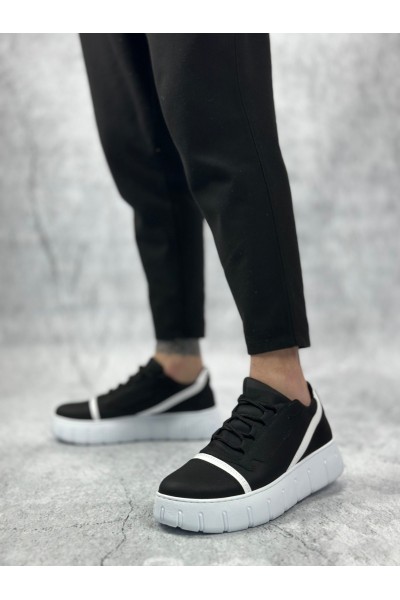BA0666 BOA Siyah Beyaz Yüksek Taban Erkek Günlük Ayakkabı