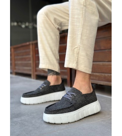 BA0676 BOA Gri Keten Yüksek Taban Erkek Yazlık Ayakkabı