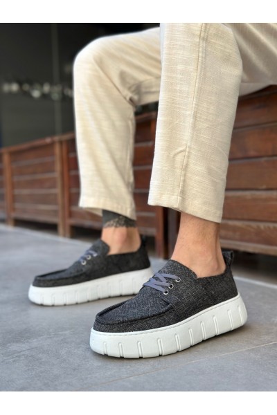 BA0676 BOA Gri Keten Yüksek Taban Erkek Yazlık Ayakkabı
