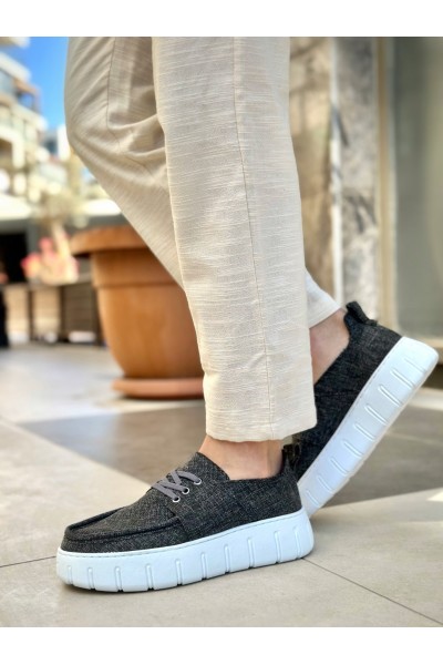BA0676 BOA Gri Keten Yüksek Taban Erkek Yazlık Ayakkabı BA0676 BOA Gri Keten Yüksek Taban Erkek Yazlık Ayakkabı