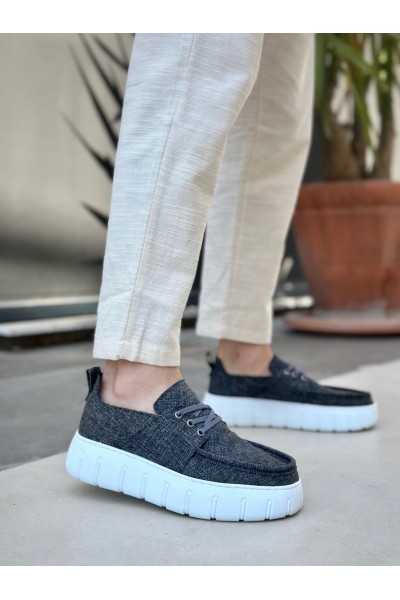 BA0676 BOA Gri Keten Yüksek Taban Erkek Yazlık Ayakkabı