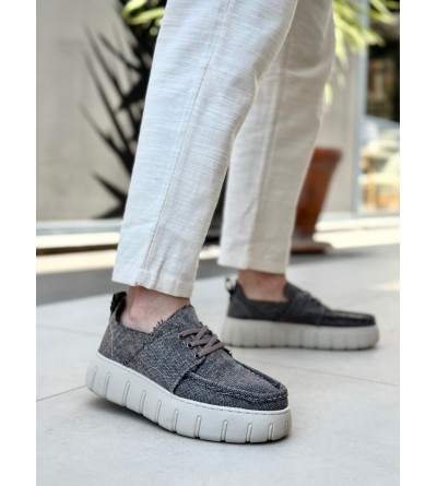 BA0676 BOA Kahverengi Keten Yüksek Taban Erkek Yazlık Ayakkabı