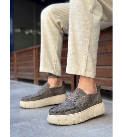 BA0676 BOA Kahverengi Keten Yüksek Taban Erkek Yazlık Ayakkabı