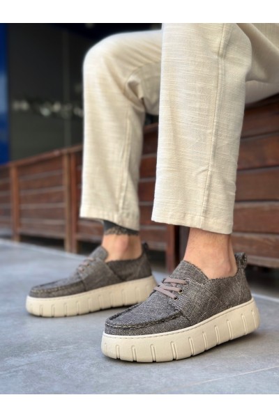 BA0676 BOA Kahverengi Keten Yüksek Taban Erkek Yazlık Ayakkabı