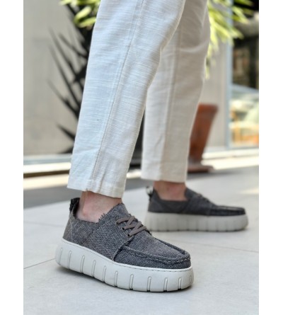 BA0676 BOA Kahverengi Keten Yüksek Taban Erkek Yazlık Ayakkabı