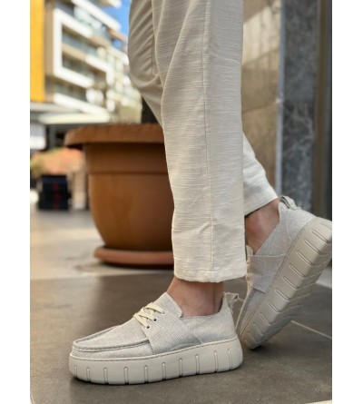 BA0676 BOA Krem Keten Yüksek Taban Erkek Yazlık Ayakkabı