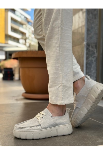 BA0676 BOA Krem Keten Yüksek Taban Erkek Yazlık Ayakkabı