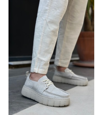 BA0676 BOA Krem Keten Yüksek Taban Erkek Yazlık Ayakkabı