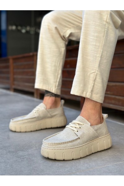 BA0676 BOA Krem Keten Yüksek Taban Erkek Yazlık Ayakkabı