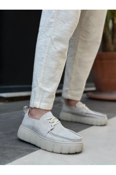 BA0676 BOA Krem Keten Yüksek Taban Erkek Yazlık Ayakkabı