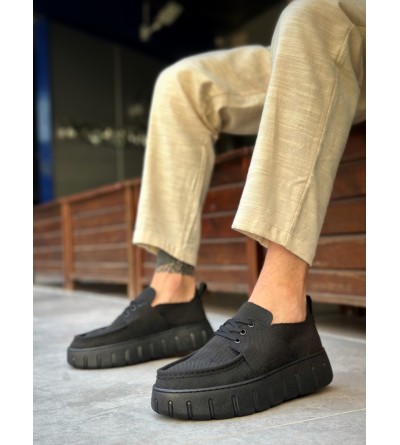 BA0676 BOA Siyah Keten Yüksek Taban Erkek Yazlık Ayakkabı