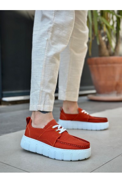 BA0676 BOA Turuncu Keten Yüksek Taban Erkek Yazlık Ayakkabı BA0676 BOA Turuncu Keten Yüksek Taban Erkek Yazlık Ayakkabı
