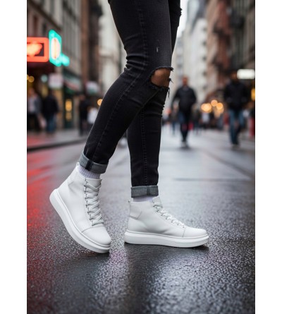 BA0713 Bağcıklı Beyaz Yüksek Taban Erkek Tarz Spor Bot