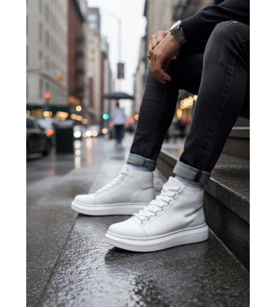 BA0713 Bağcıklı Beyaz Yüksek Taban Erkek Tarz Spor Bot