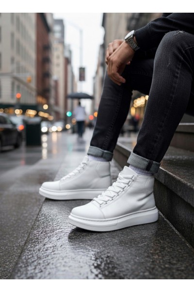 BA0713 Bağcıklı Beyaz Yüksek Taban Erkek Tarz Spor Bot BA0713 Bağcıklı Beyaz Yüksek Taban Erkek Tarz Spor Bot