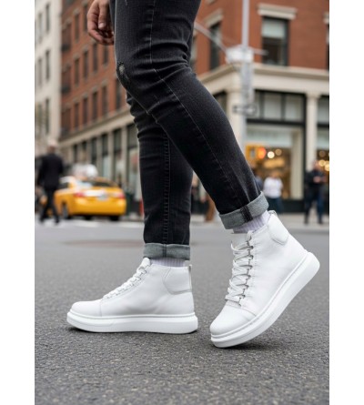 BA0713 Bağcıklı Beyaz Yüksek Taban Erkek Tarz Spor Bot