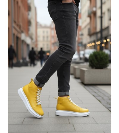 BA0713 Bağcıklı Sarı Yüksek Taban Erkek Tarz Spor Bot