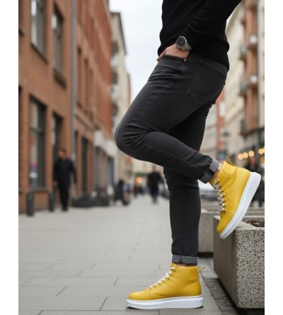 BA0713 Bağcıklı Sarı Yüksek Taban Erkek Tarz Spor Bot