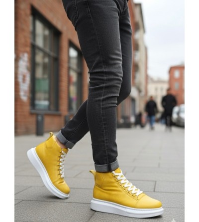 BA0713 Bağcıklı Sarı Yüksek Taban Erkek Tarz Spor Bot