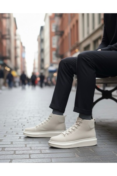 BA0713 Bağcıklı Süet Bej Yüksek Taban Erkek Tarz Spor Bot BA0713 Bağcıklı Süet Bej Yüksek Taban Erkek Tarz Spor Bot