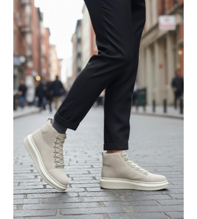 BA0713 Bağcıklı Süet Bej Yüksek Taban Erkek Tarz Spor Bot