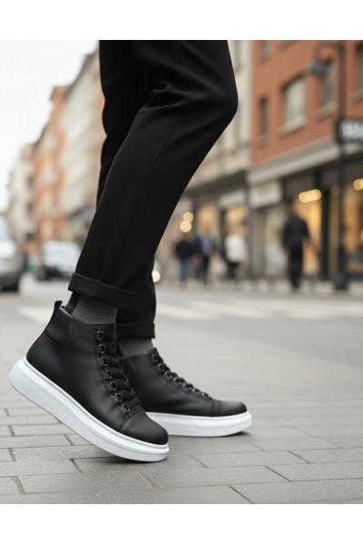 BA0713 Bağcıklı Yüksek Siyah Beyaz Taban Erkek Tarz Spor Bot BA0713 Bağcıklı Yüksek Siyah Beyaz Taban Erkek Tarz Spor Bot