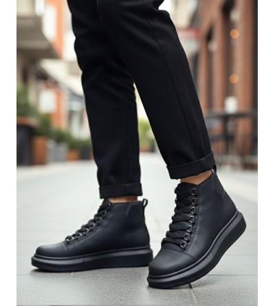 BA0713 Bağcıklı Yüksek Siyah Taban Erkek Tarz Spor Bot