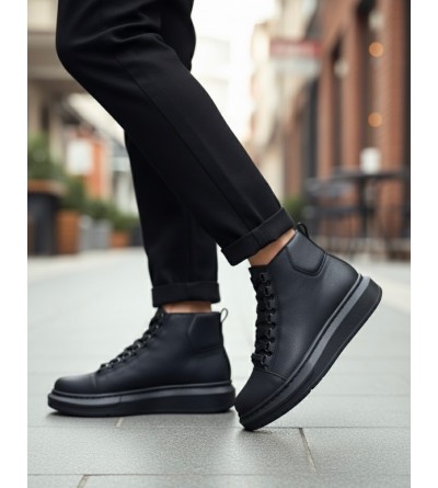 BA0713 Bağcıklı Yüksek Siyah Taban Erkek Tarz Spor Bot