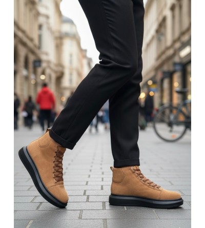 BA0713 Bağcıklı Yüksek Taba Süet Siyah Taban Erkek Tarz Spor Bot