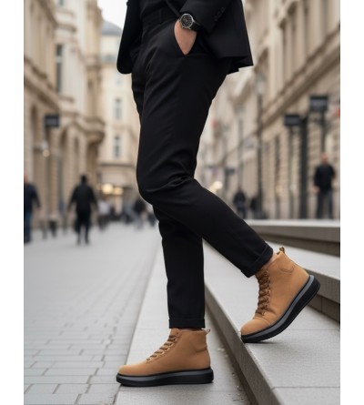 BA0713 Bağcıklı Yüksek Taba Süet Siyah Taban Erkek Tarz Spor Bot