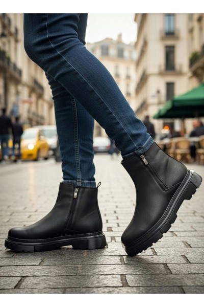 BA0777 Siyah Çift Fermuarlı Erkek Yarım Bilek Bot BA0777 Siyah Çift Fermuarlı Erkek Yarım Bilek Bot