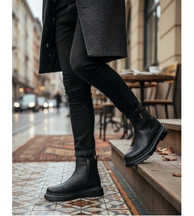 BA0777 Siyah Çift Fermuarlı Erkek Yarım Bilek Bot