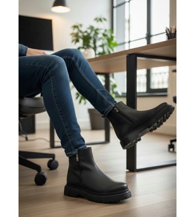 BA0777 Siyah Çift Fermuarlı Erkek Yarım Bilek Bot