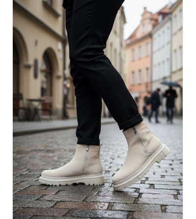 BA0777 Süet Bej Çift Fermuarlı Erkek Yarım Bilek Bot