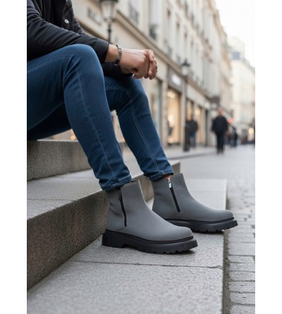 BA0777 Süet Füme Çift Fermuarlı Erkek Yarım Bilek Bot