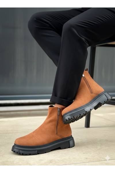 BA0777 Süet Taba Siyah Taban Çift Fermuarlı Erkek Yarım Bilek Bot BA0777 Süet Taba Siyah Taban Çift Fermuarlı Erkek Yarım Bilek Bot