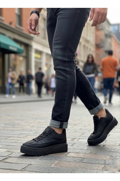 BA0801 BOA Siyah Yüksek Taban Siyah Paraşüt Kumaş Cilt Detaylı Erkek Ayakkabı BA0801 BOA Siyah Yüksek Taban Siyah Paraşüt Kumaş Cilt Detaylı Erkek Ayakkabı