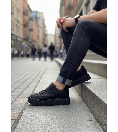 BA0801 BOA Siyah Yüksek Taban Siyah Paraşüt Kumaş Cilt Detaylı Erkek Ayakkabı