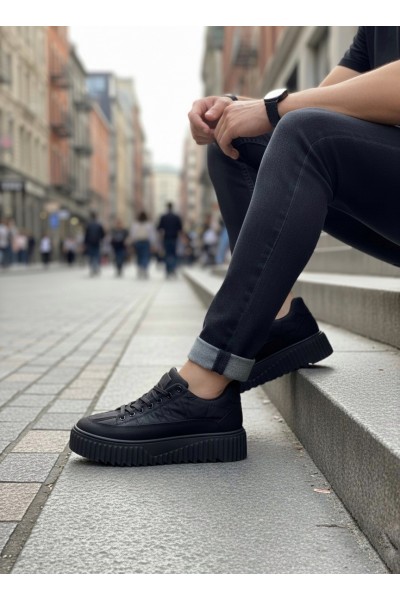 BA0801 BOA Siyah Yüksek Taban Siyah Paraşüt Kumaş Cilt Detaylı Erkek Ayakkabı BA0801 BOA Siyah Yüksek Taban Siyah Paraşüt Kumaş Cilt Detaylı Erkek Ayakkabı