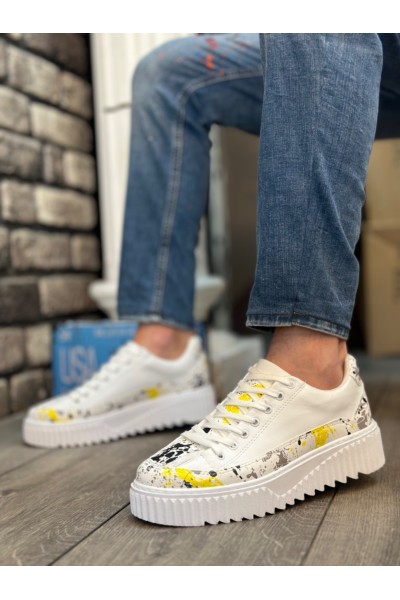 BA0801 BOA Yüksek Taban Sarı Siyah Desenli Erkek Spor Ayakkabı BA0801 BOA Yüksek Taban Sarı Siyah Desenli Erkek Spor Ayakkabı