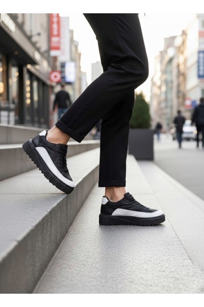 BA0801 BOA Yüksek Taban Siyah Paraşüt Kumaş Beyaz Cilt Detaylı Erkek Ayakkabı BA0801 BOA Yüksek Taban Siyah Paraşüt Kumaş Beyaz Cilt Detaylı Erkek Ayakkabı