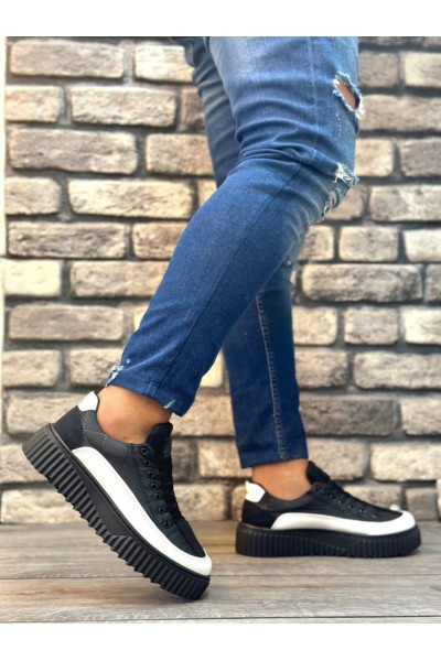 BA0801 BOA Yüksek Taban Siyah Paraşüt Kumaş Beyaz Cilt Detaylı Erkek Ayakkabı BA0801 BOA Yüksek Taban Siyah Paraşüt Kumaş Beyaz Cilt Detaylı Erkek Ayakkabı