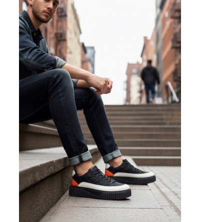 BA0801 BOA Yüksek Taban Siyah Paraşüt Kumaş Turuncu Cilt Detaylı Erkek Ayakkabı