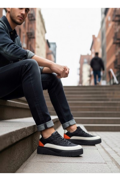 BA0801 BOA Yüksek Taban Siyah Paraşüt Kumaş Turuncu Cilt Detaylı Erkek Ayakkabı BA0801 BOA Yüksek Taban Siyah Paraşüt Kumaş Turuncu Cilt Detaylı Erkek Ayakkabı