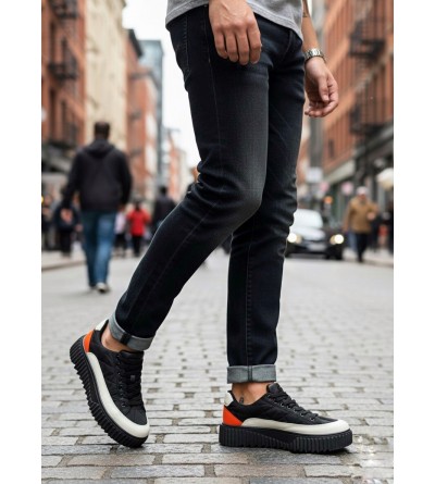 BA0801 BOA Yüksek Taban Siyah Paraşüt Kumaş Turuncu Cilt Detaylı Erkek Ayakkabı